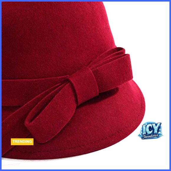 Wool Felt Fedora Hat with Adjustable Drawstring and Bow Ladies Wool Fedora Felt Hat - Vintage Cloche Style main image 4